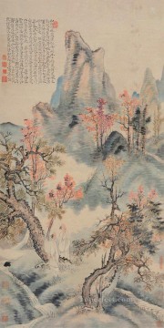  chinese oil painting - Shitao red leaves in autumn old Chinese